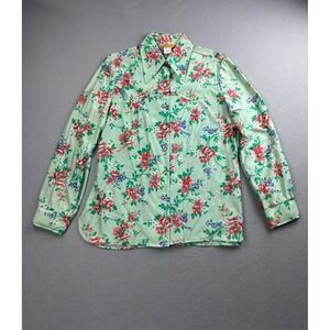 Vintage Arthur Byer Western Wear Floral Shirt Women 16 Green Pearl Snap